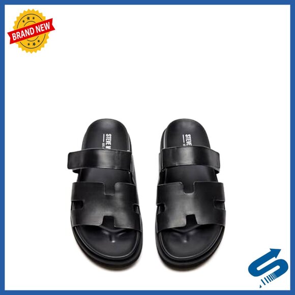 Men\'s Leather Sandals with Adjustable Velcro Strap, Slide Design main image 5
